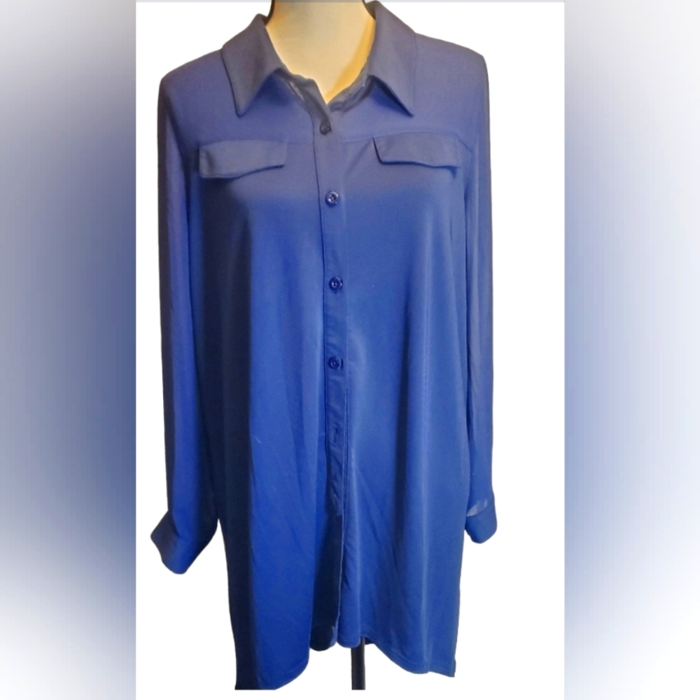 Susan Graver Style Premier large navy sheer long sleeve tunic top/‎ dress